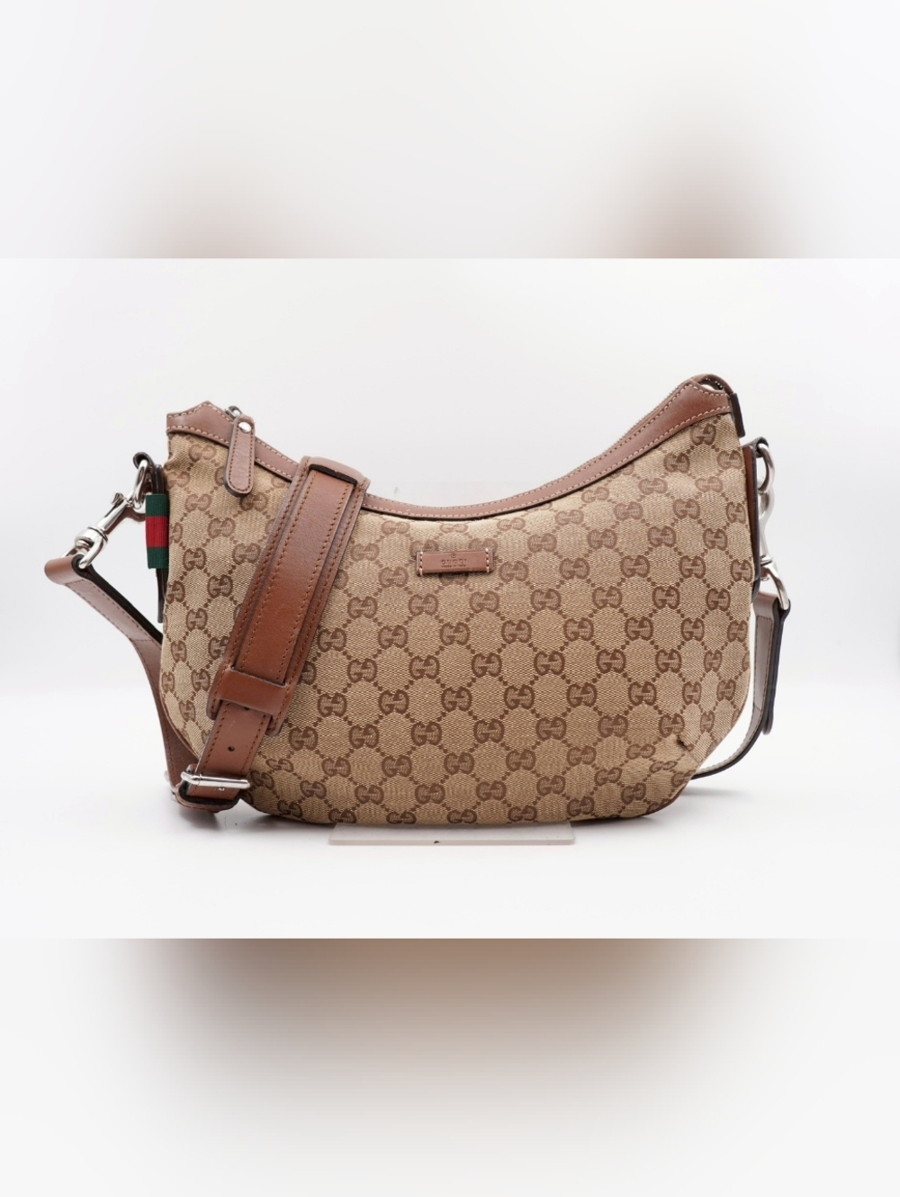 CH35 ❤️ GUCCI GG Monogram Web Half Moon Crossbody Bag